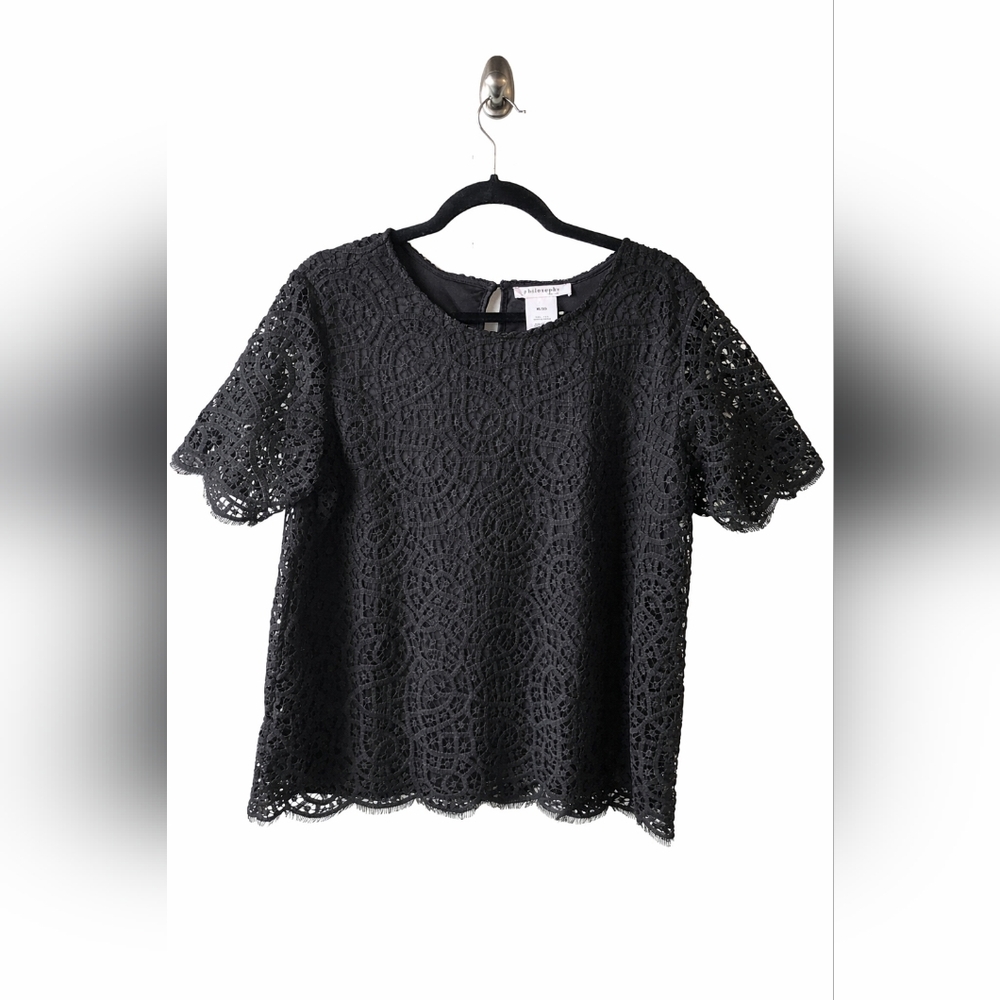 Philosophy Black Lace Short Sleeve Top XL - Picture 3 of 11